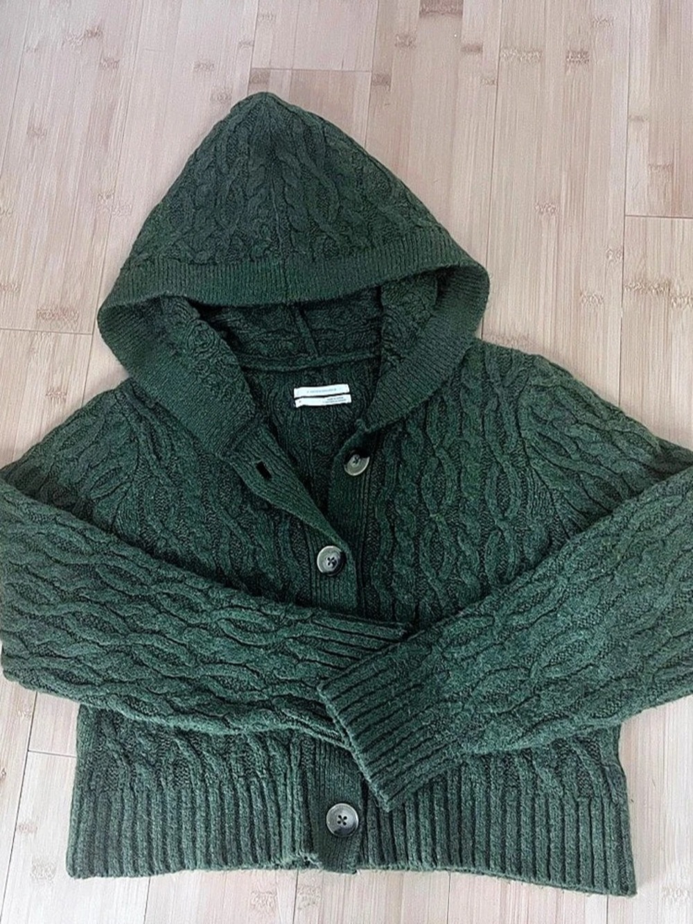Anthropologie Pilcro Cotton Hooded Cable-Knit Cardigan Green